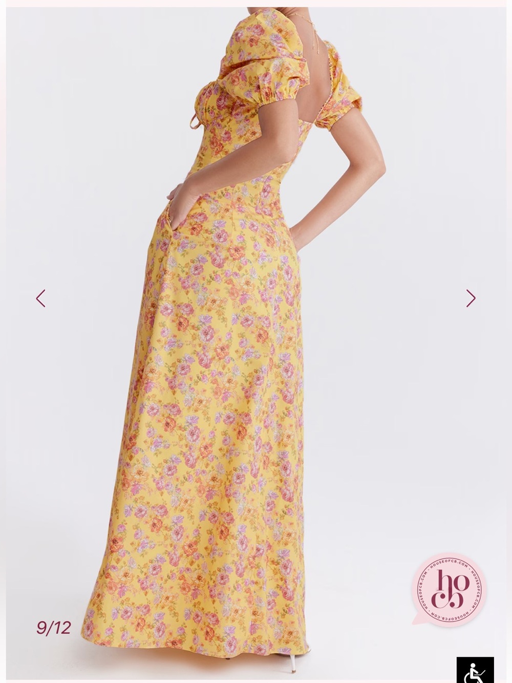 House of CB Yellow Floral Puff-Sleeve Maxi Dress with Sweetheart Bodice - Picture 7 of 13